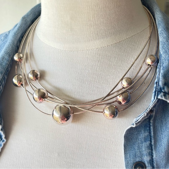 Silver Paola Valentini Multi Strand Necklace with Large Orb Beads 925 Sterling - Picture 1 of 14